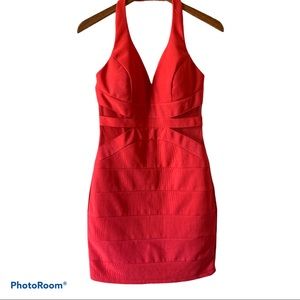 Crystal Doll Coral Bodycon Halter Mini Dress
